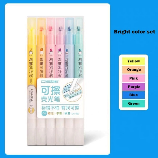 Erasable Bright Color Highlighter Set ( 6pcs a set)