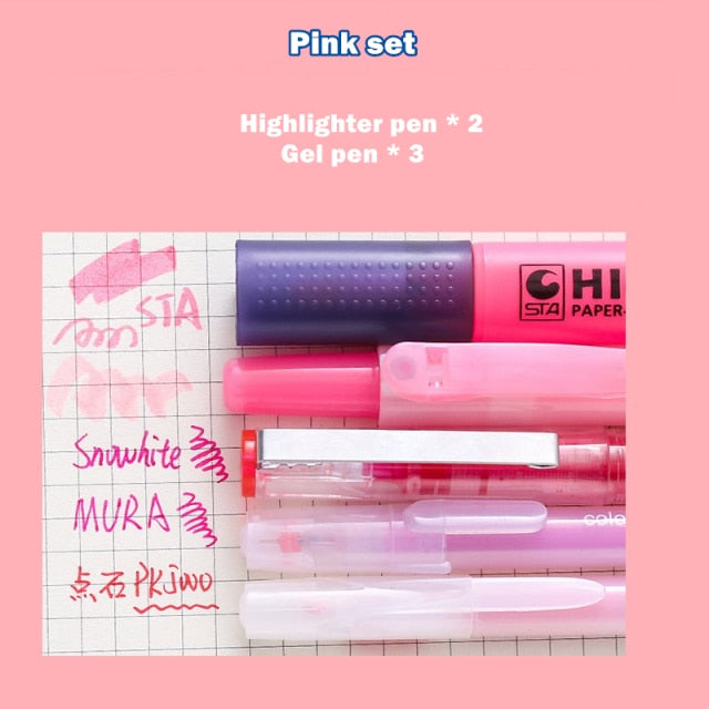 Colorful Gel Pens & Highlighter Sets (5pcs a Set)