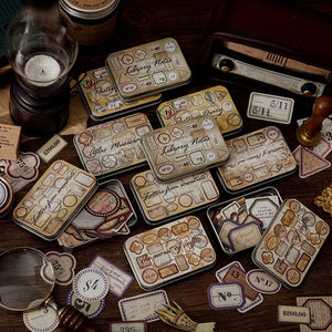 Vintage-Style Stickers in a Tin Box (6 Designs)