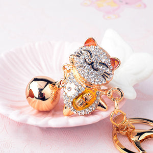 Japanese Lucky Cat Crystal Keychains