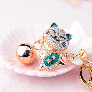 Japanese Lucky Cat Crystal Keychains