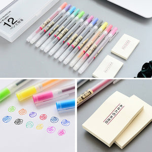 Japanese Style Colored Gel Pen + Memo Pad Set (12 Color Set)